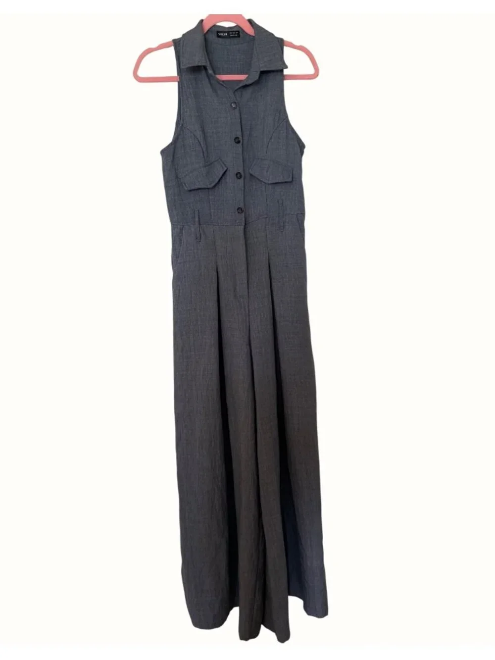 Shein Wide Leg Jumper Sleeveless Button Front Gray EU 36 US 4